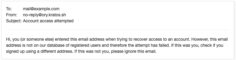 Recovery email sent to unknown address
