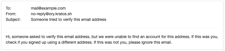 Verification email for unknown address